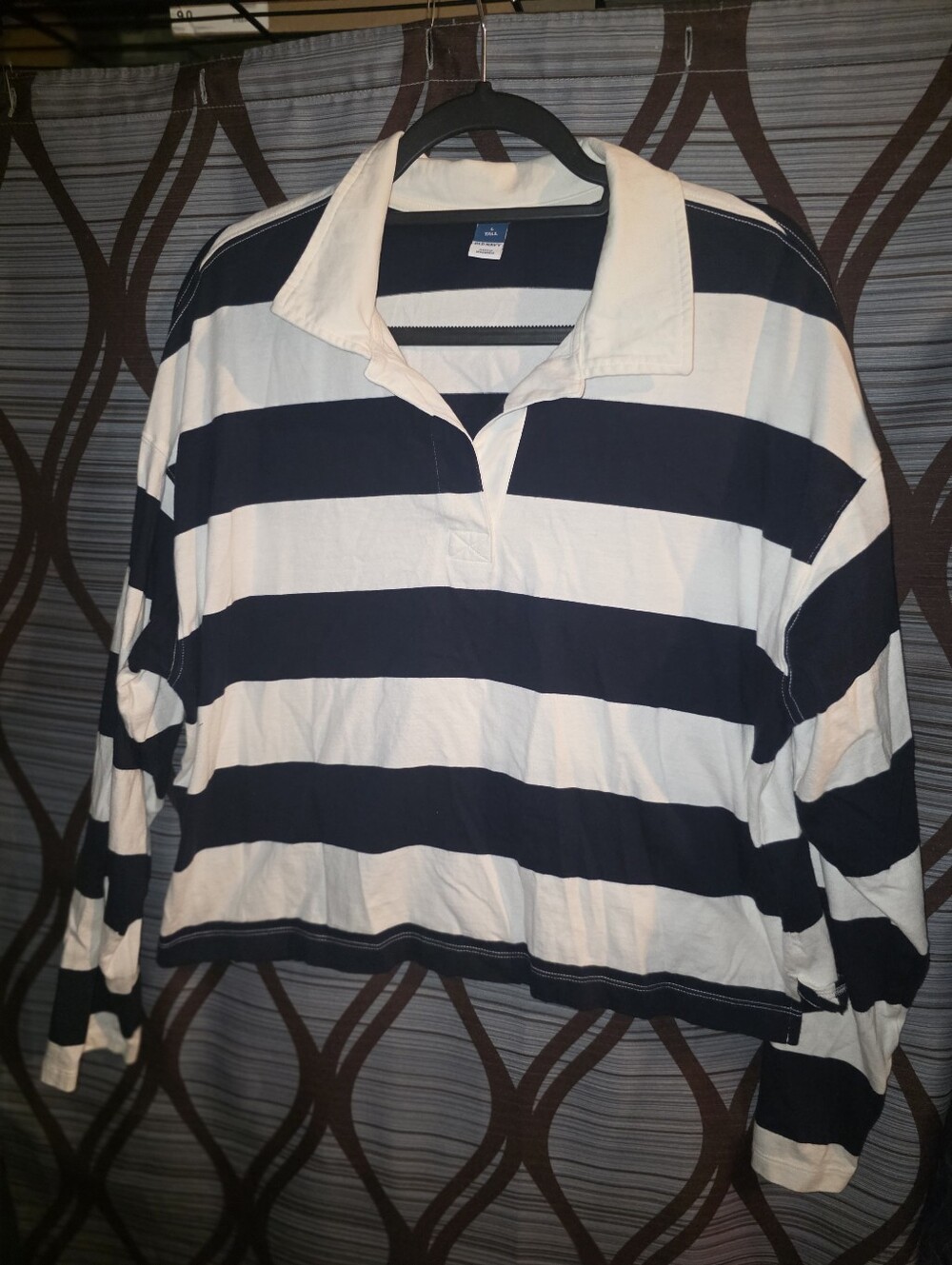 Old Navy Navy and White Striped Rugby Polo